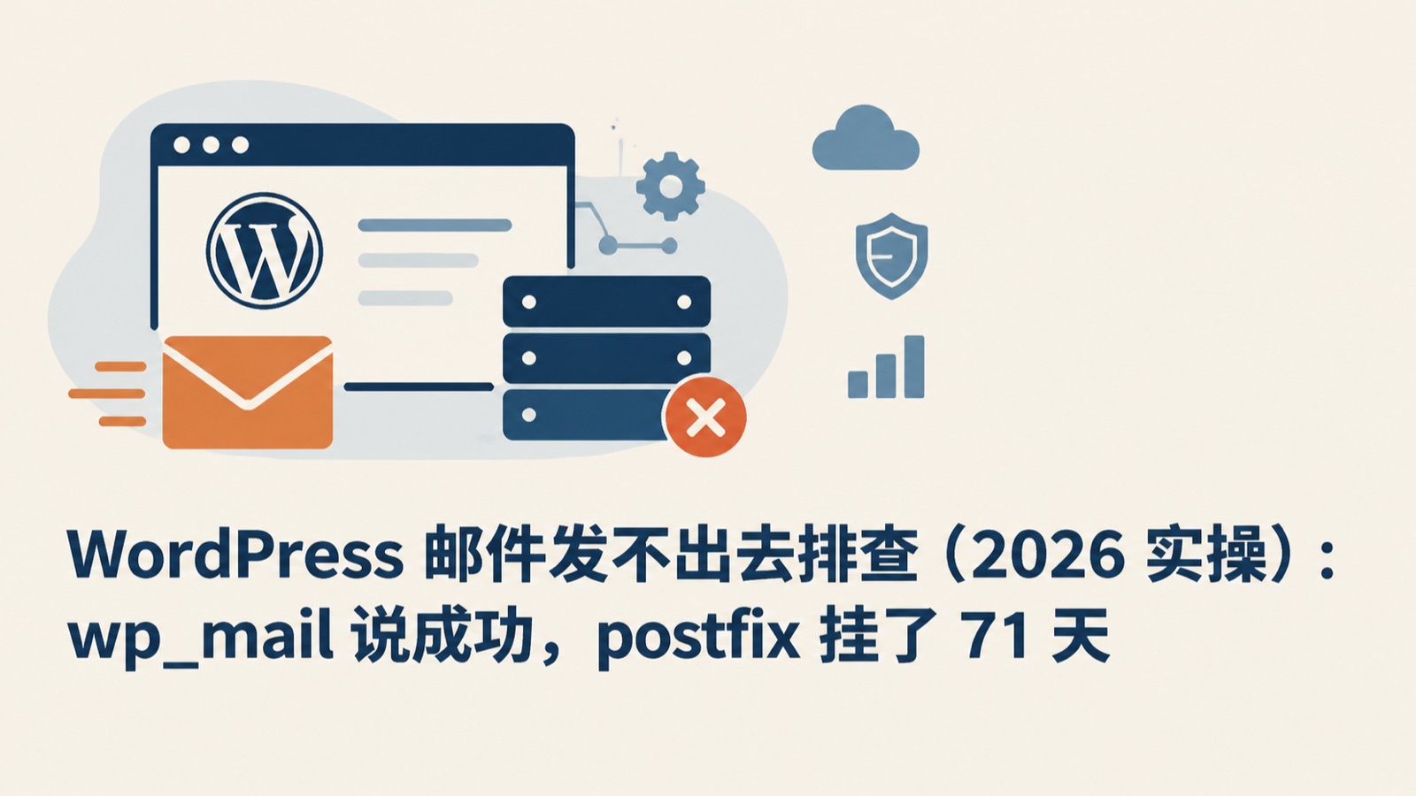 WordPress 邮件发不出去排查（2026 实操）：wp_mail 说成功，postfix 挂了 71 天-小绵羊的小窝